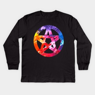 Funky Colorful Pagan Pentacle Kids Long Sleeve T-Shirt
